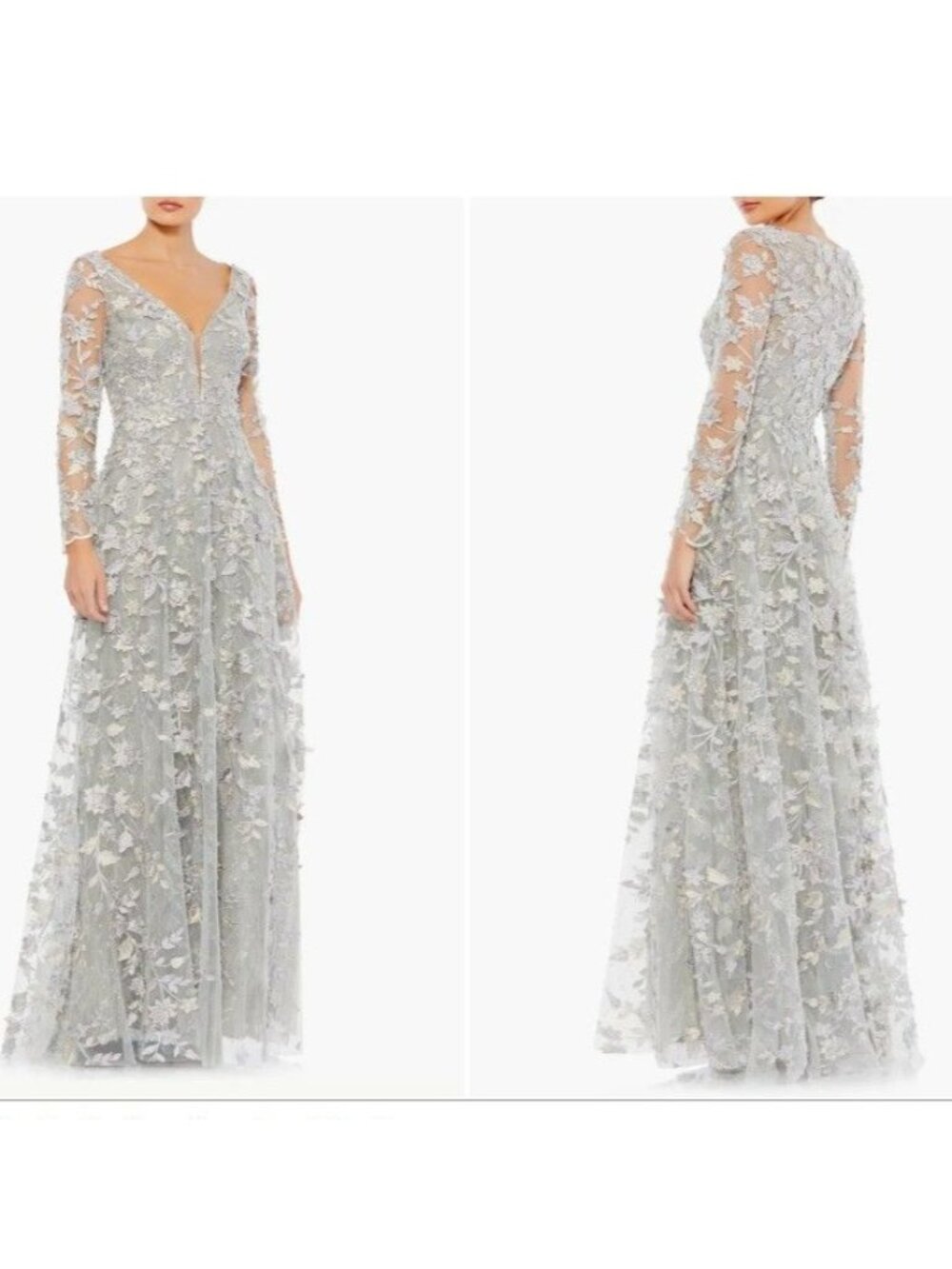 Mac Duggal Floral Applique Gown 3D Fairy Whimsical Formal Elegant Luxury Women 4